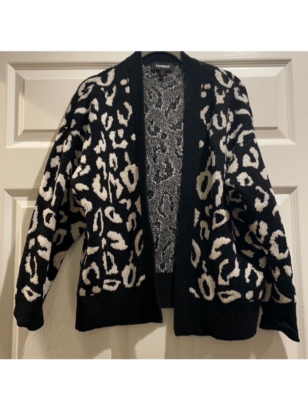 Express Black and White Leopard Open Cardigan Sweater